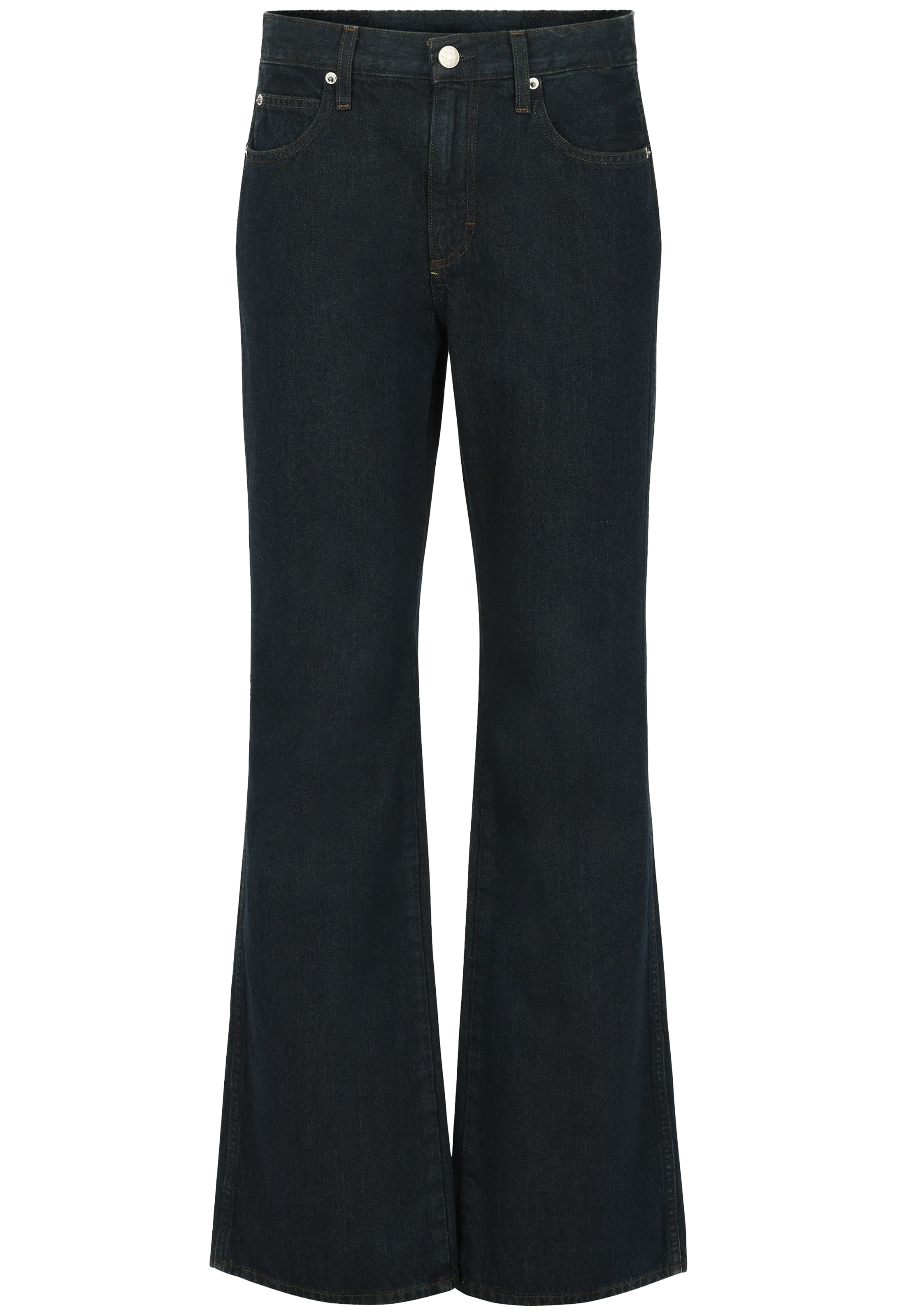 Black flared jeans on a white background