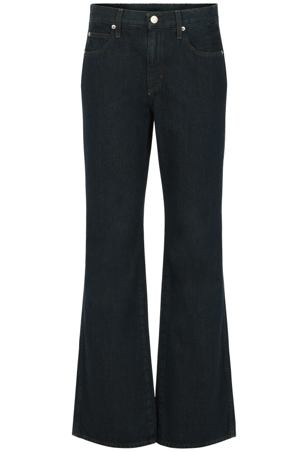 Black flared jeans on a white background