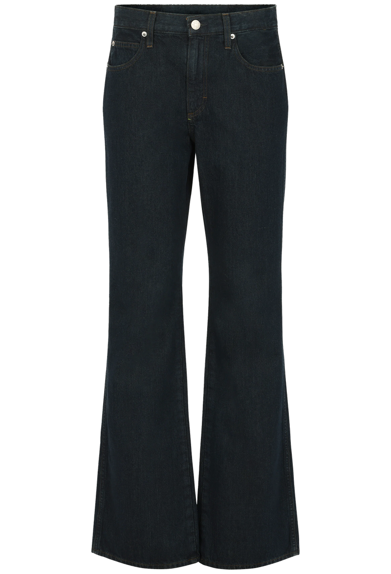 Black flared jeans on a white background