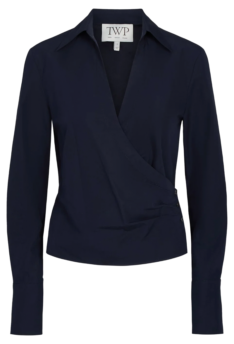 Navy blue shirt on a white background