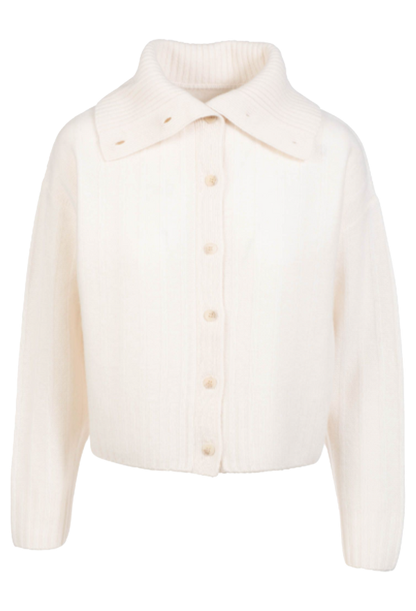 White knitted cardigan on a white background