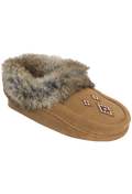 Brown slipper with fur trim on a white background
