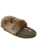 Brown slipper with fur trim on a white background