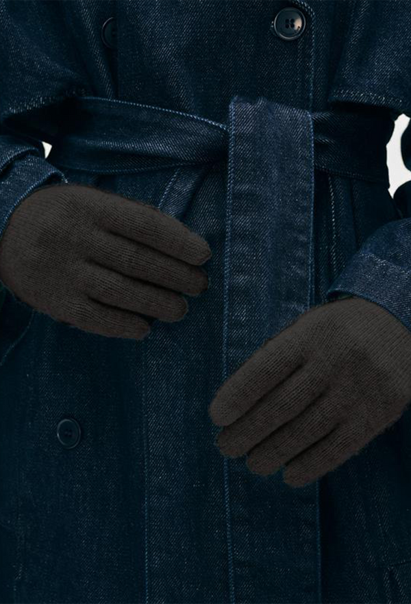 Person wearing a dark coat and black gloves