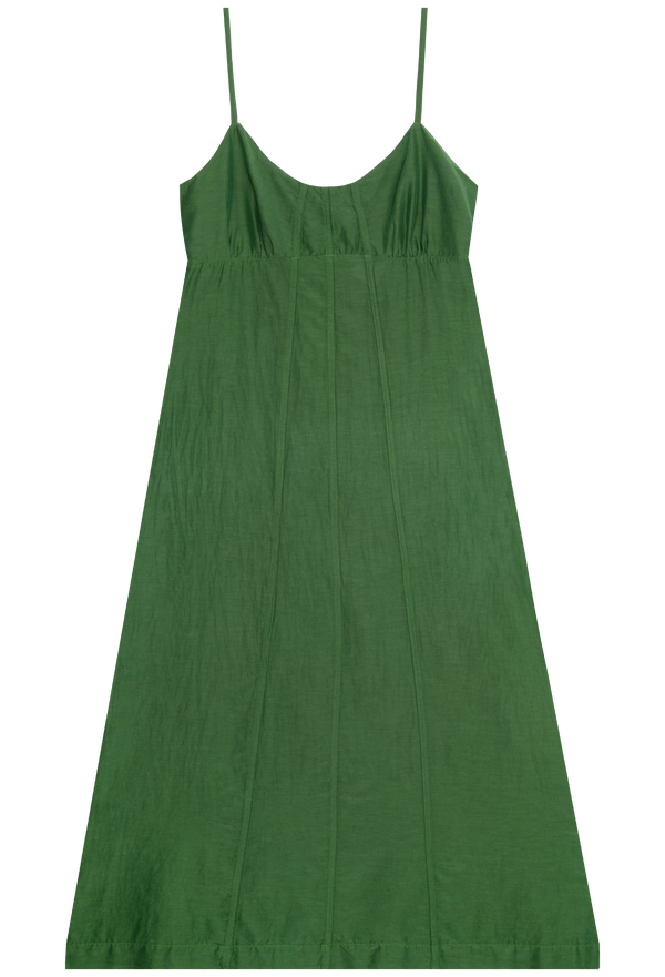 Green slip dress on a white background