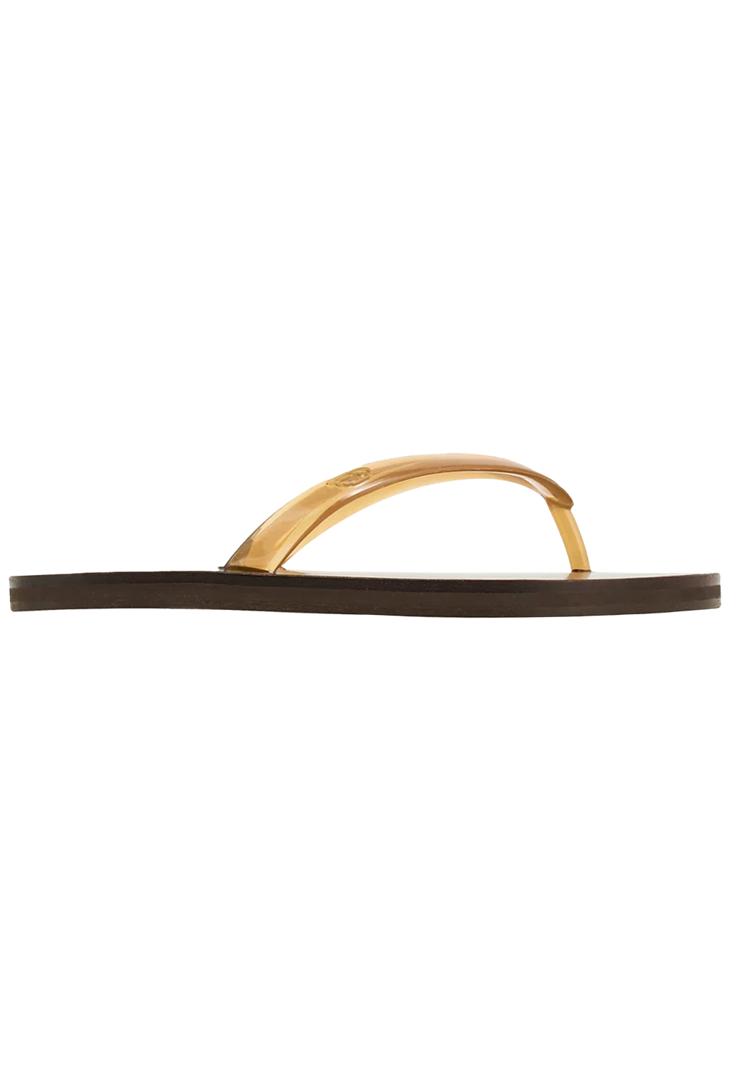 Flip-flop sandal with a gold strap on a white background
