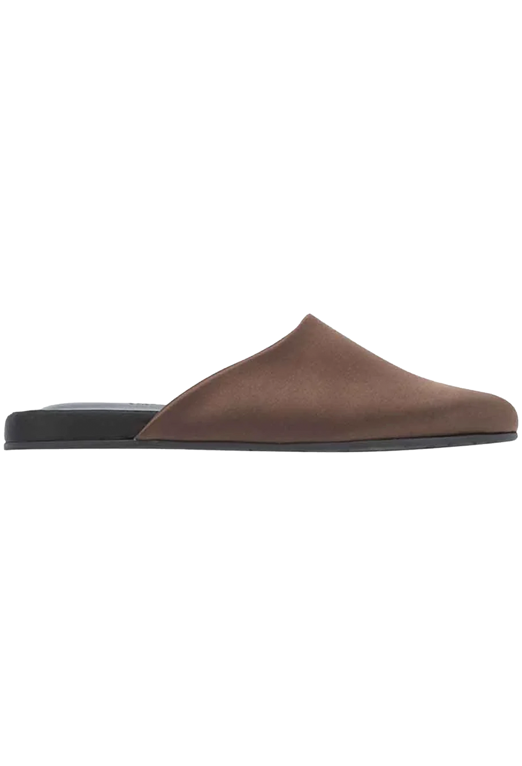 Brown slip-on shoe with black sole on a white background