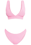 Pink bikini set on a white background