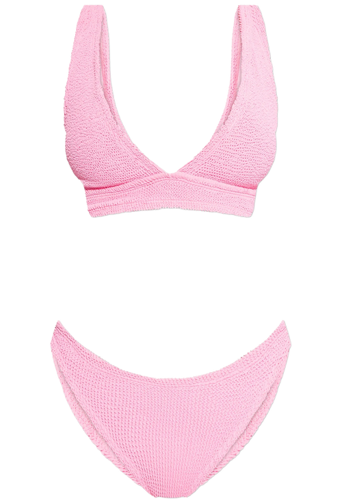 Pink bikini set on a white background