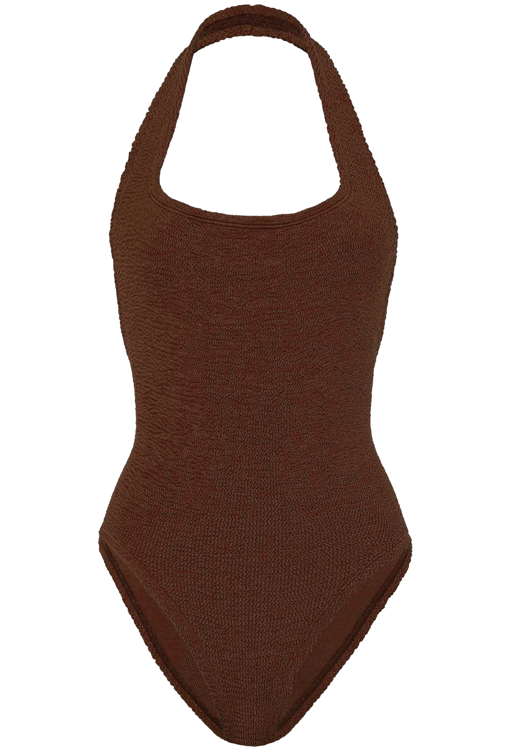 Brown halter neck swimsuit on a white background