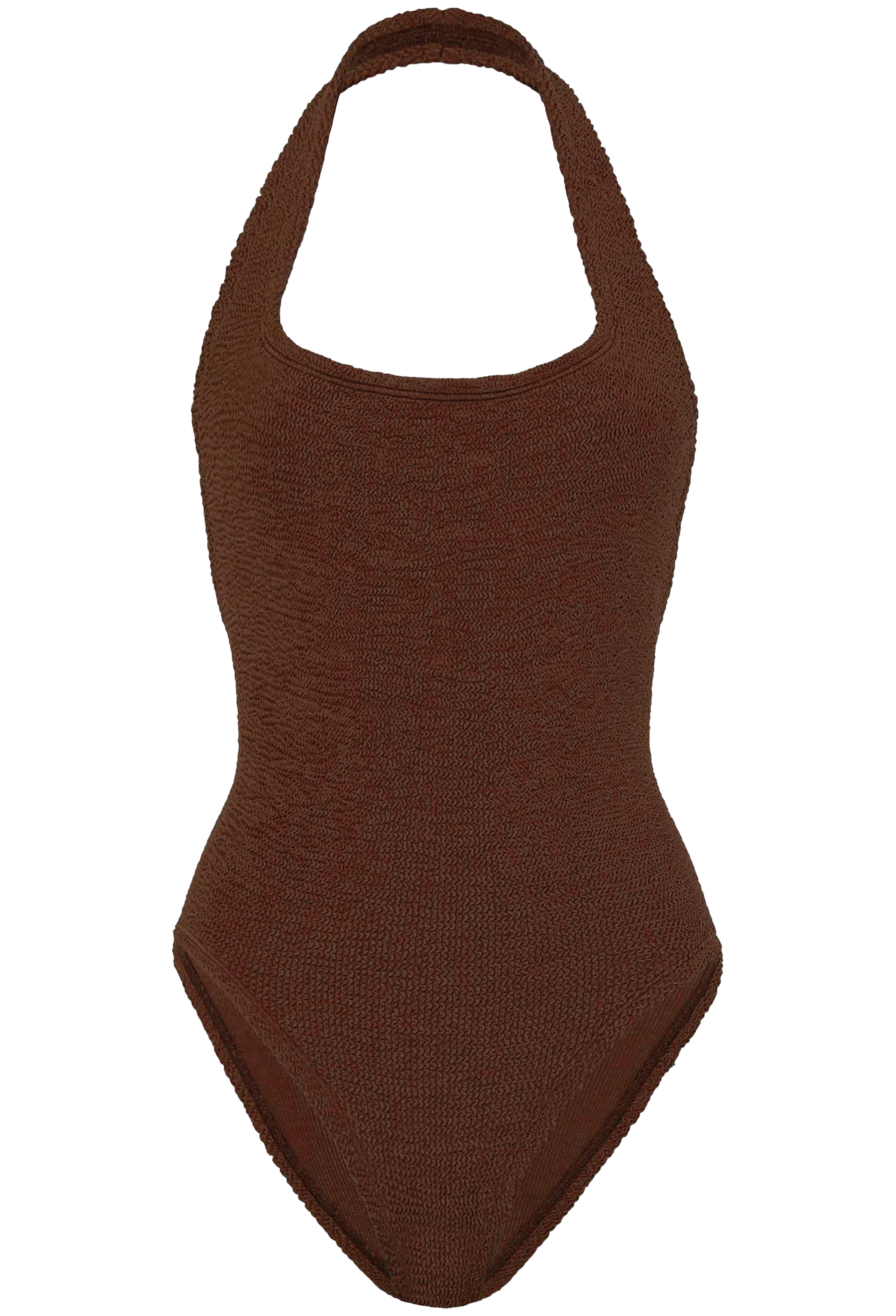 Brown halter neck swimsuit on a white background