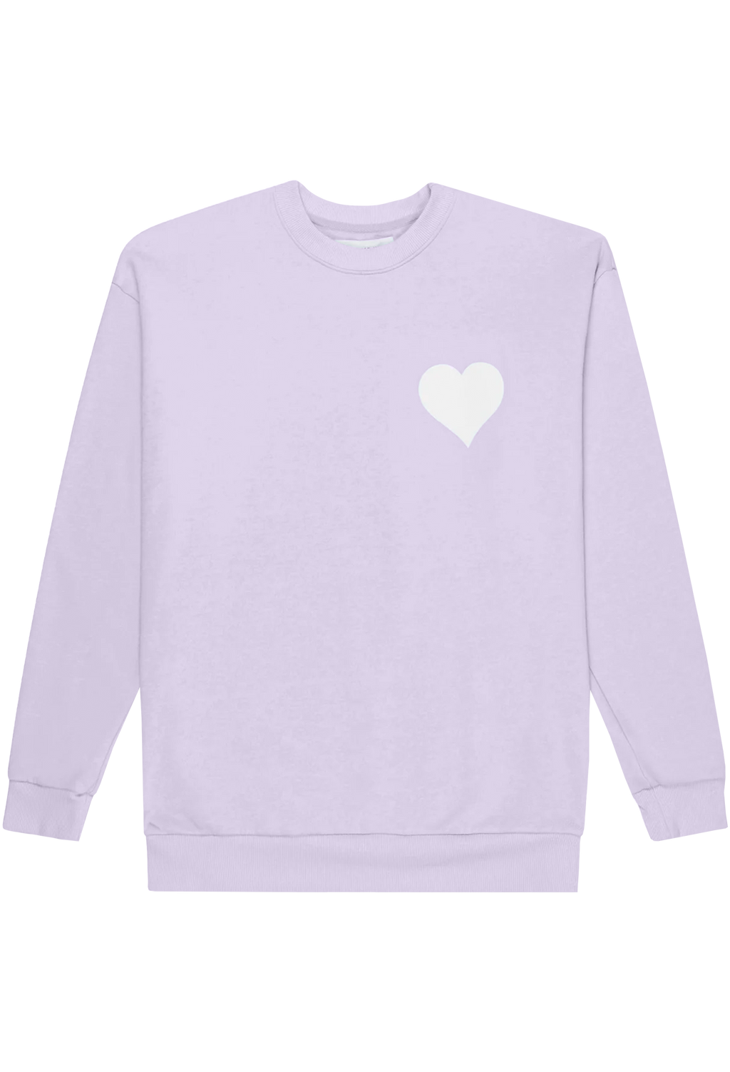 Lavender sweatshirt with a white heart on a white background