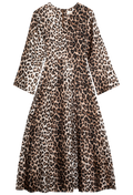 Leopard print dress with long sleeves on a white background