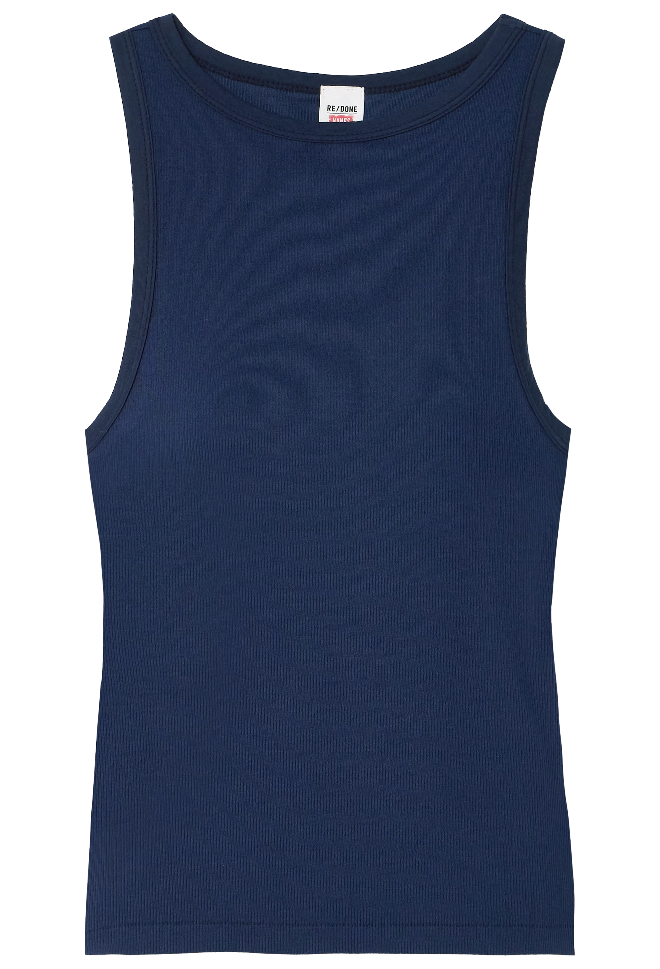 Navy blue tank top on a white background