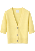 Yellow cardigan with buttons on a white background