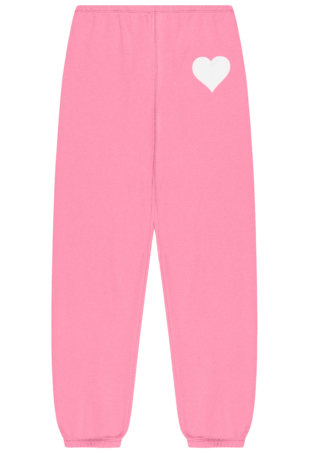Pink sweatpants with a white heart on a white background
