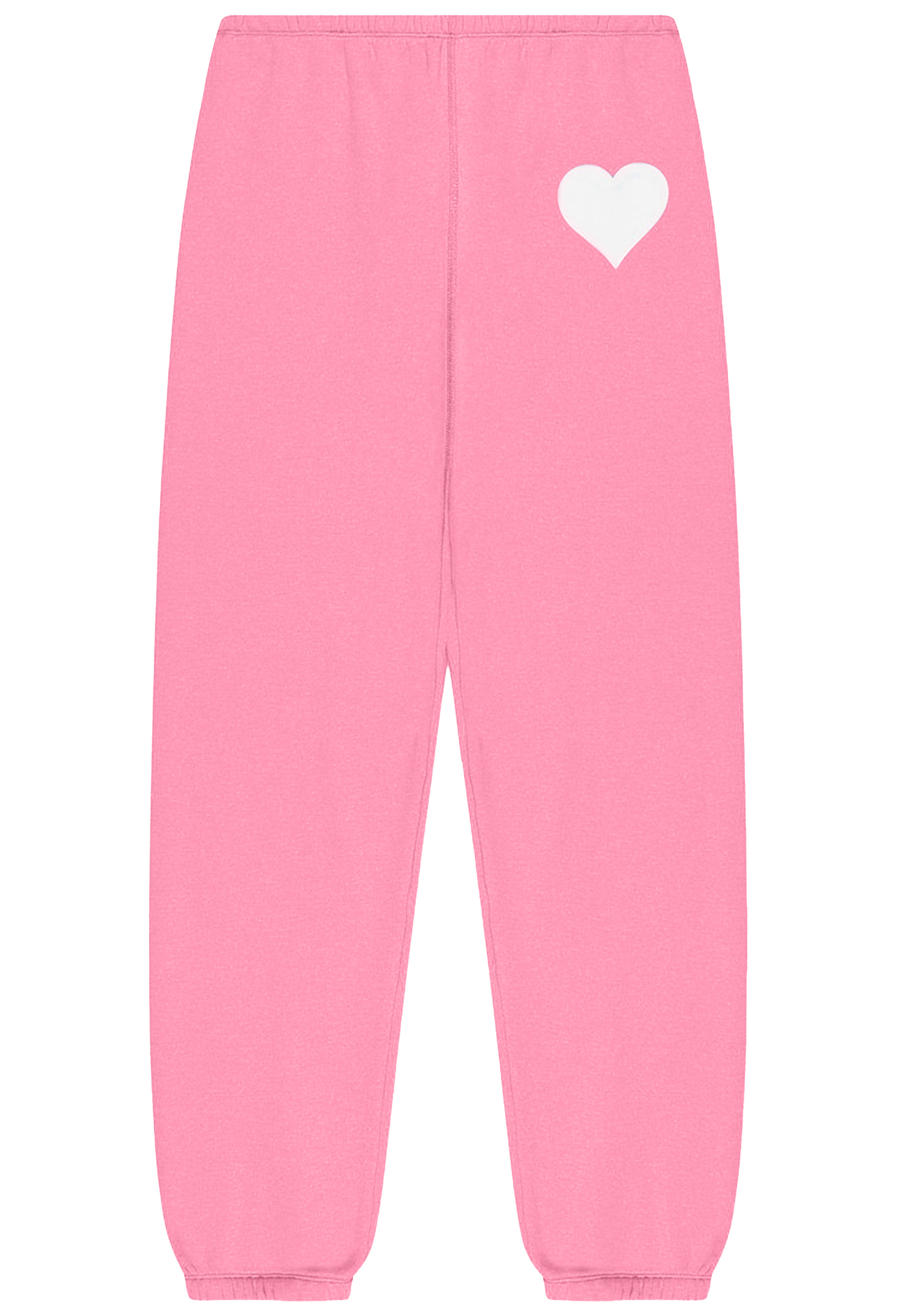 Pink sweatpants with a white heart on a white background