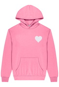 Pink hoodie with a white heart on a white background