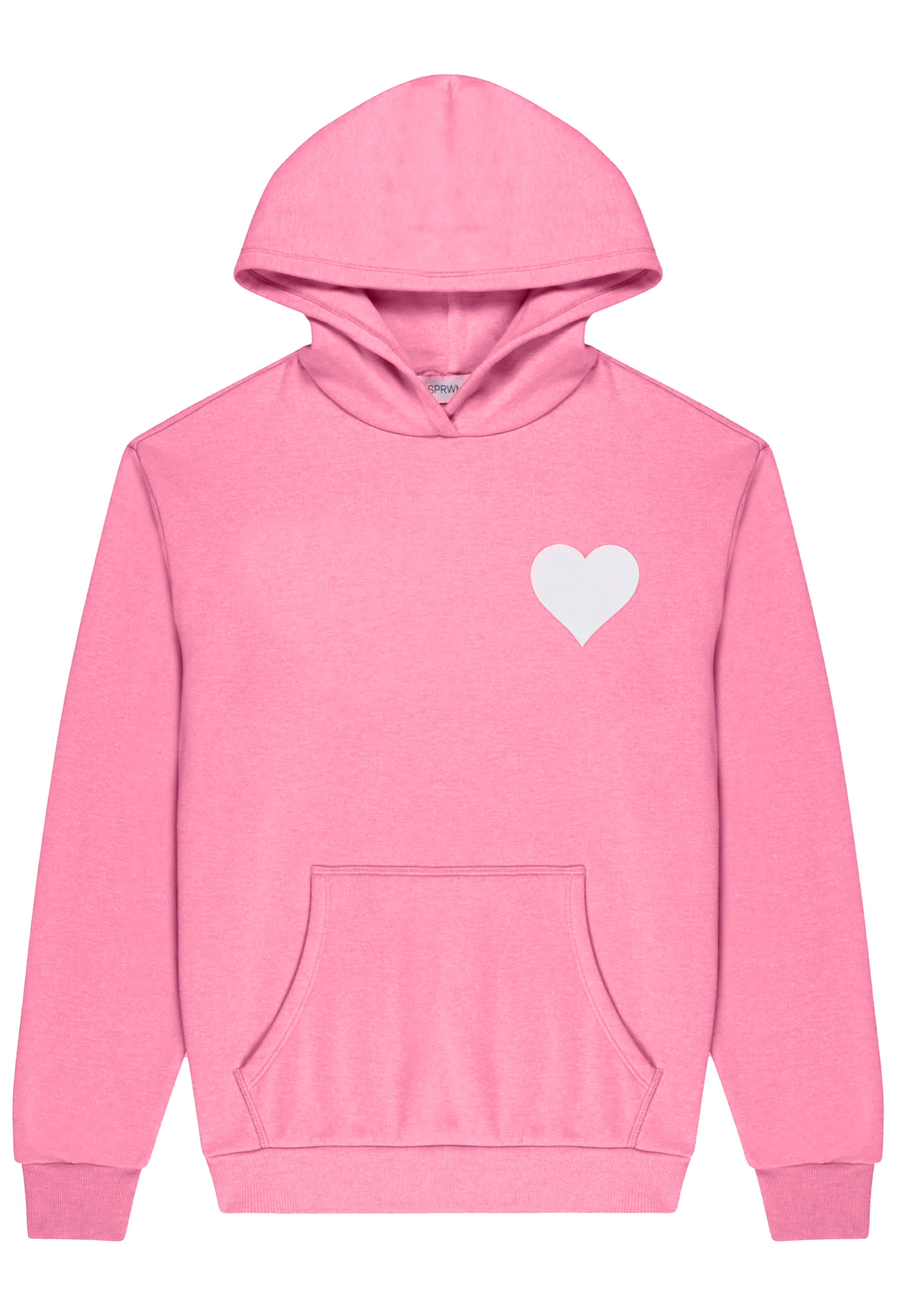 Pink hoodie with a white heart on a white background