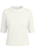 White ribbed knit sweater on a white background