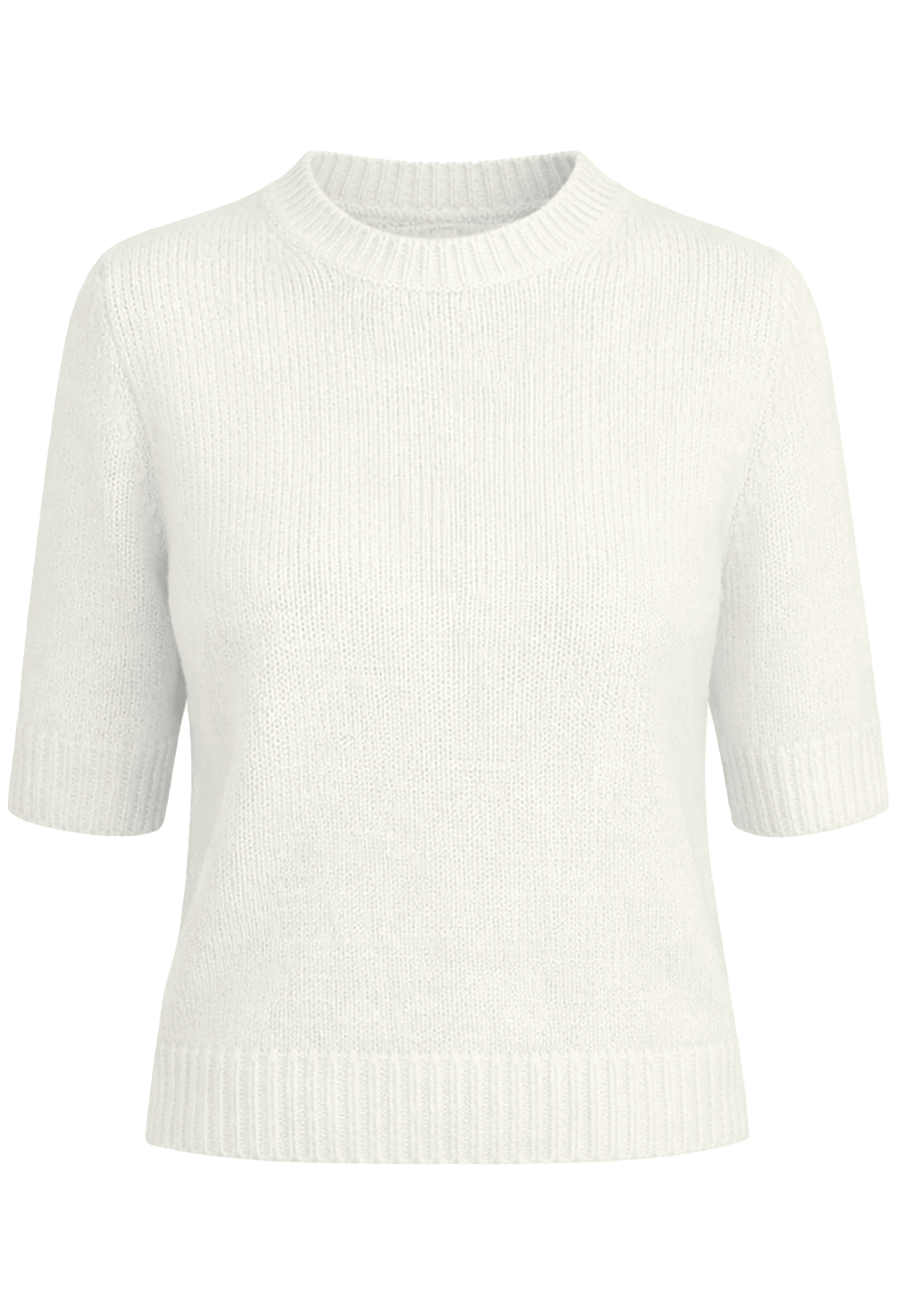 White ribbed knit sweater on a white background