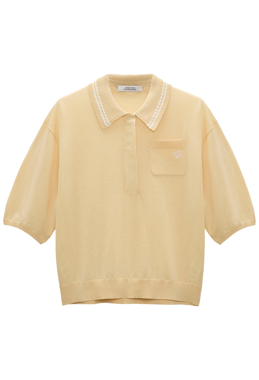 Yellow polo shirt with white trim on a white background