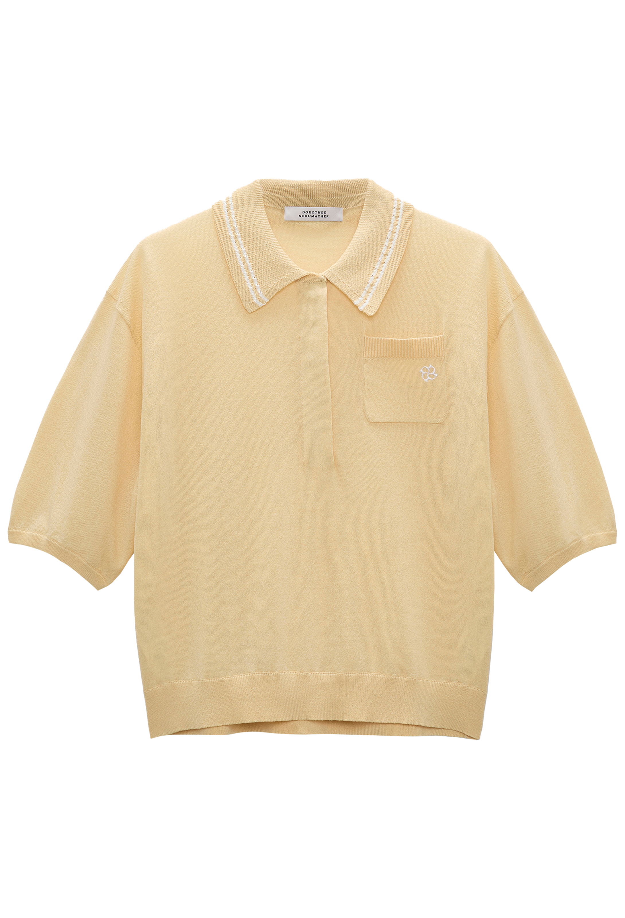 Yellow polo shirt with white trim on a white background