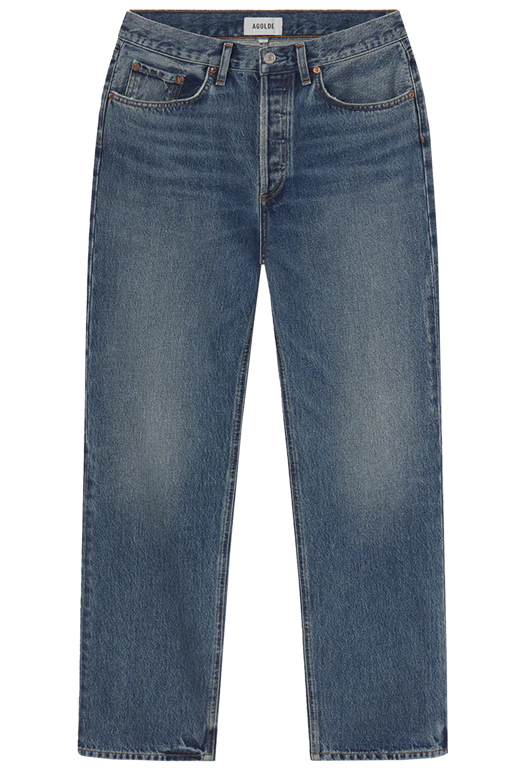 Pair of blue jeans on a white background