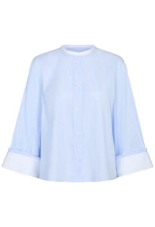 Light blue striped blouse on a white background