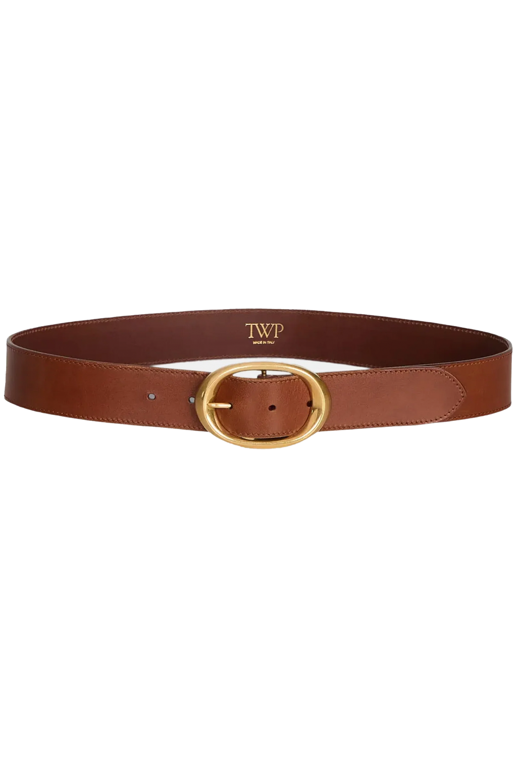 Brown belt with gold buckle on a white background