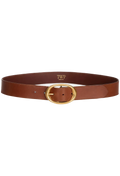 Brown belt with gold buckle on a white background