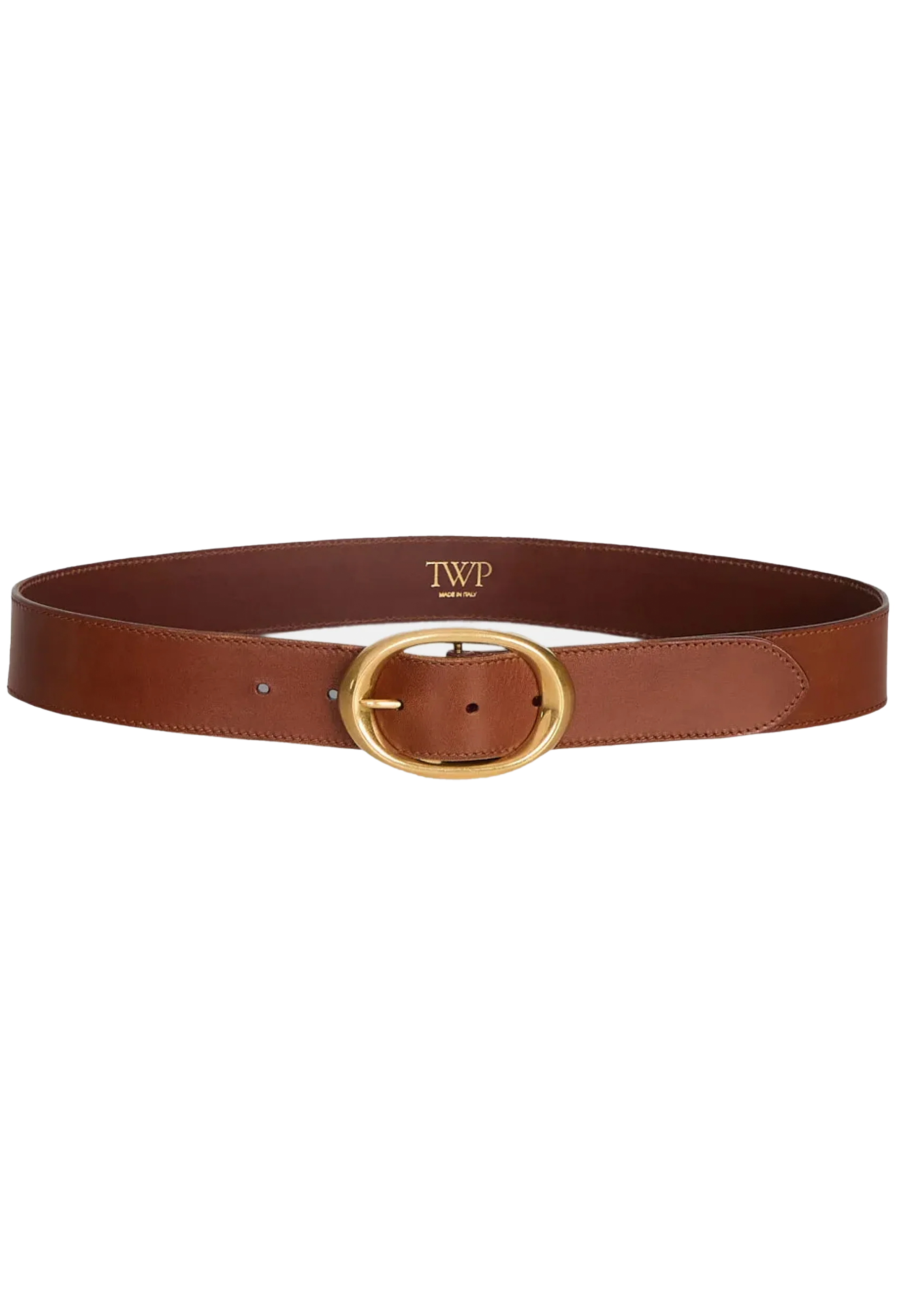 Brown belt with gold buckle on a white background