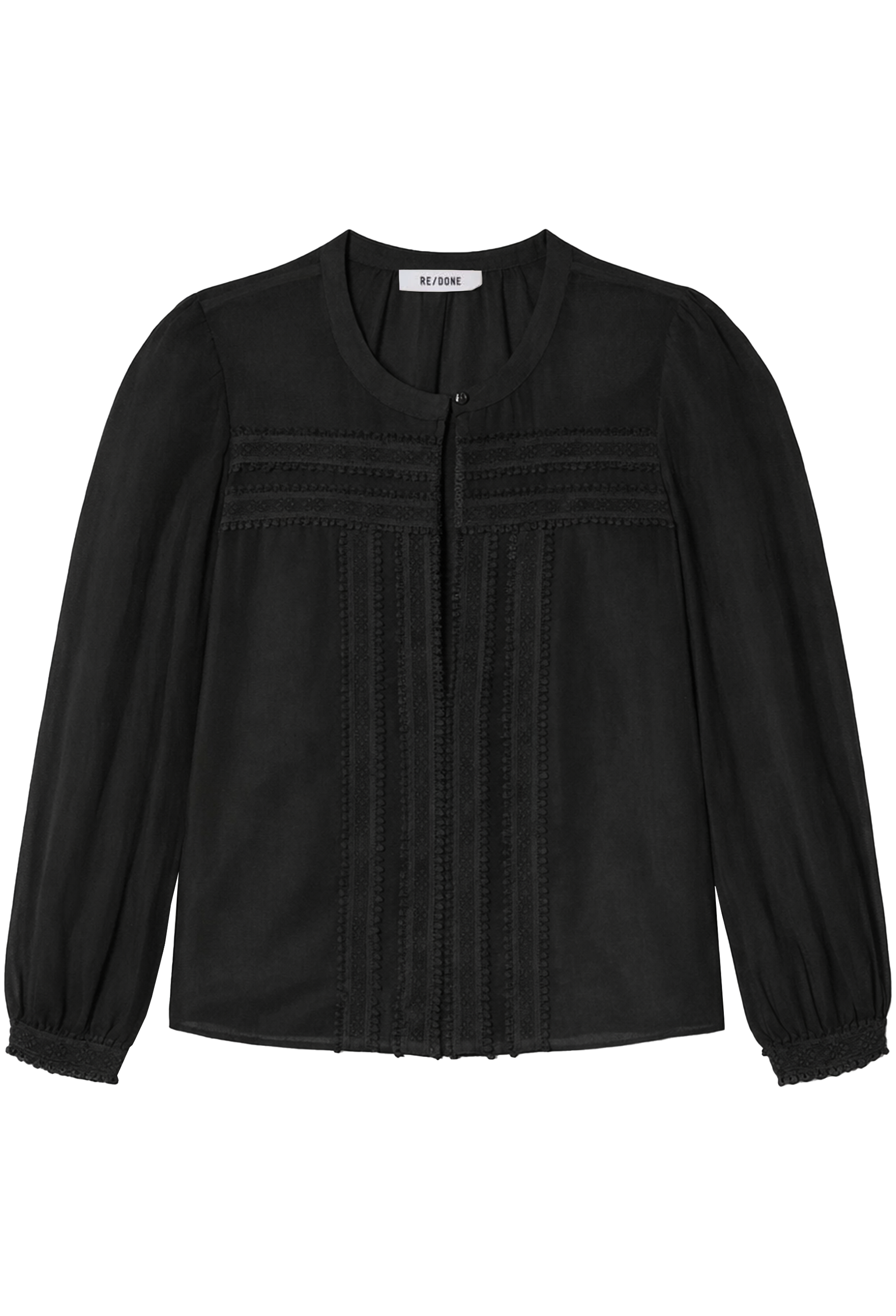 Black blouse with pleated details on a white background