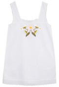White tank top with floral embroidery on a white background