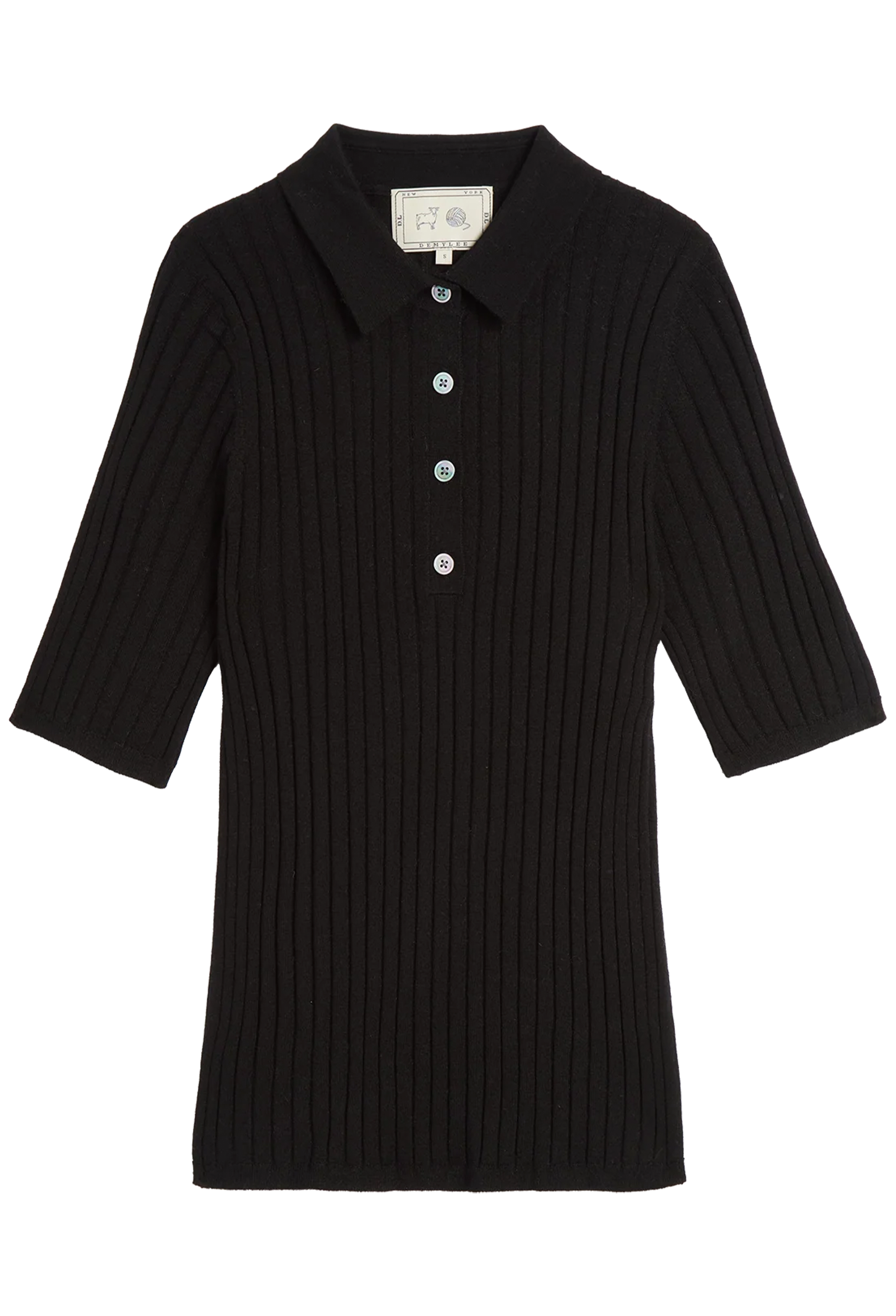 Black ribbed top with buttons on a white background