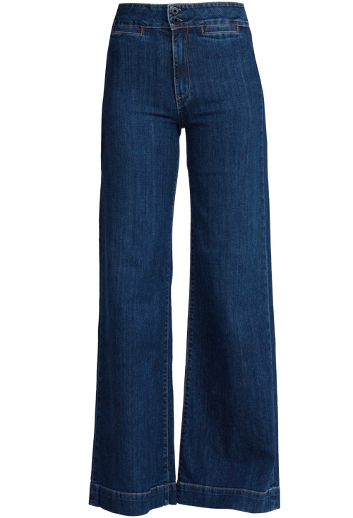 wide leg dark jeans on a white background