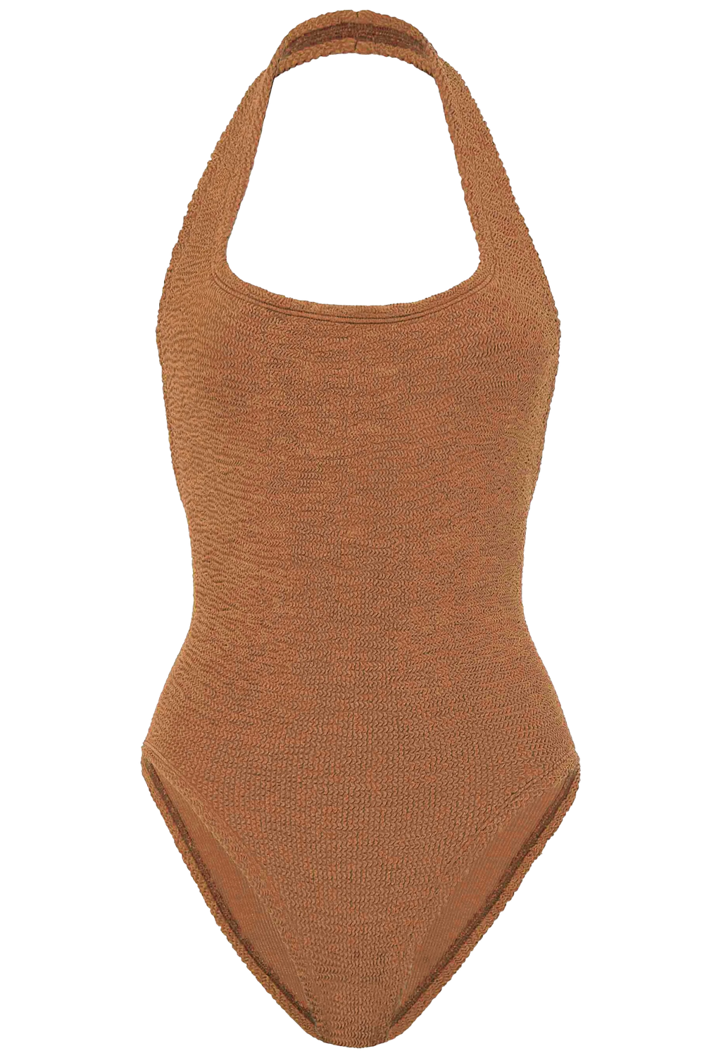 Brown ribbed swimsuit on a white background