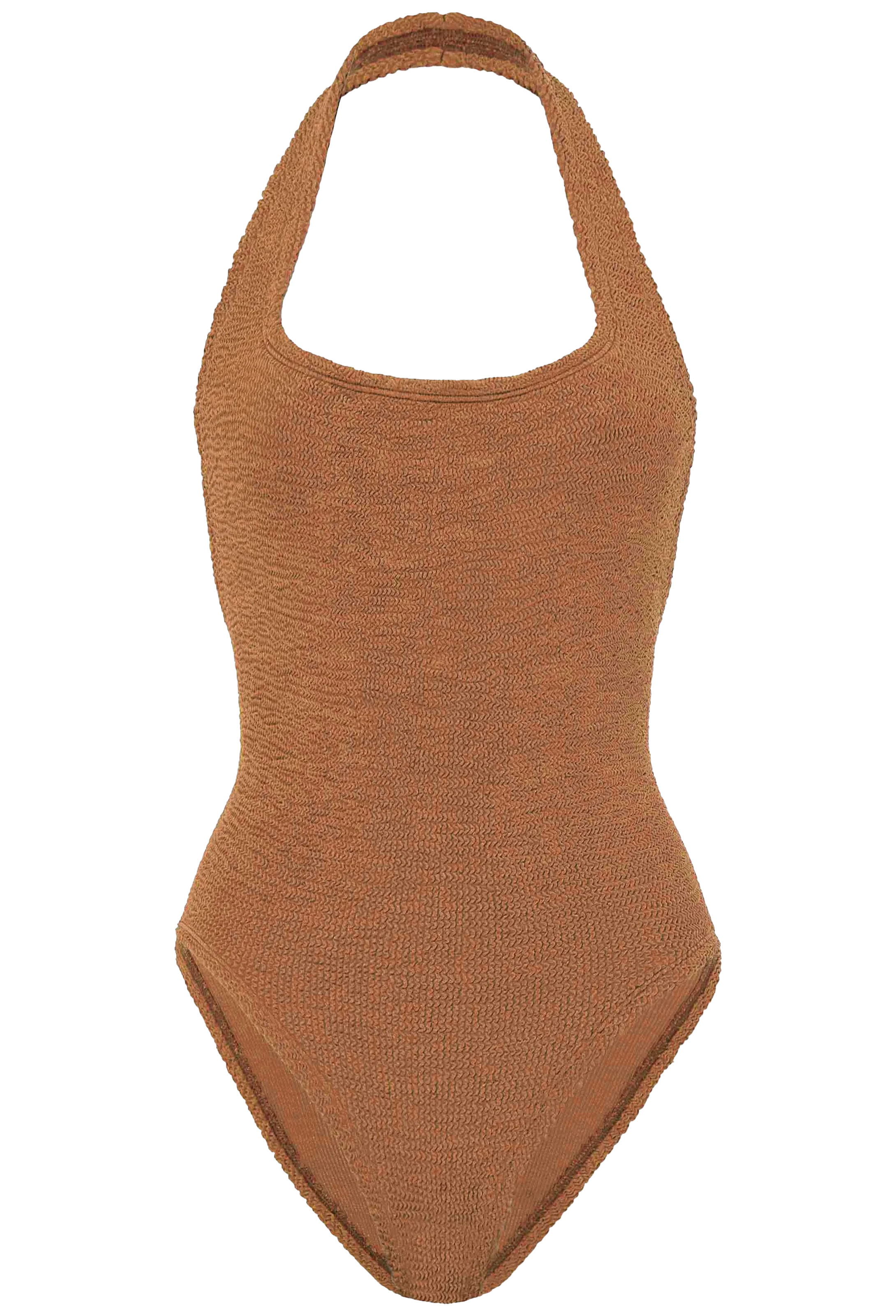 Brown ribbed swimsuit on a white background