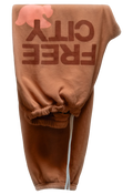 rusty brown sweatpant with free city logo on a white background