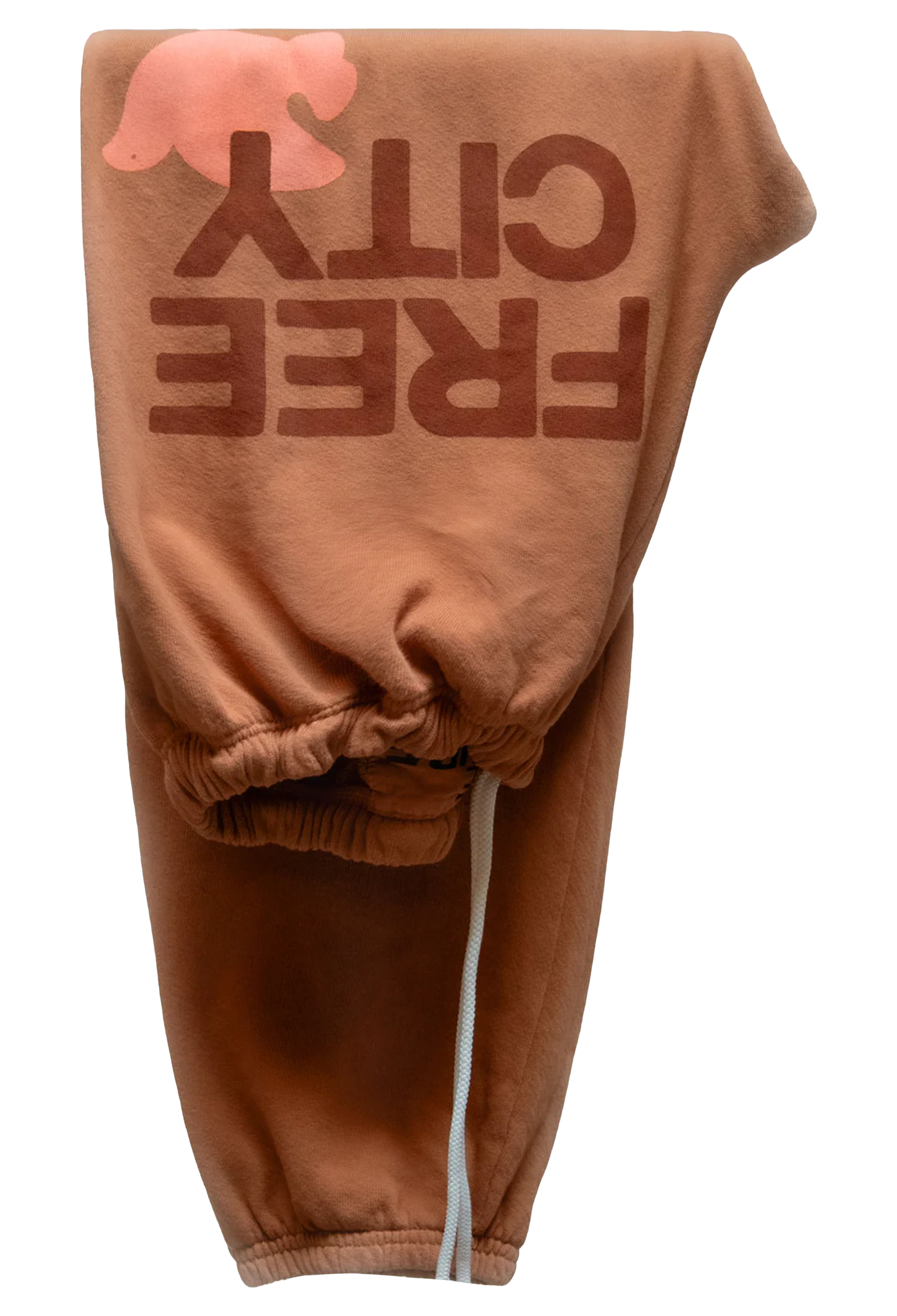 rusty brown sweatpant with free city logo on a white background