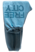 Light blue sweatshirt with 'FREE CITY' text on a white background