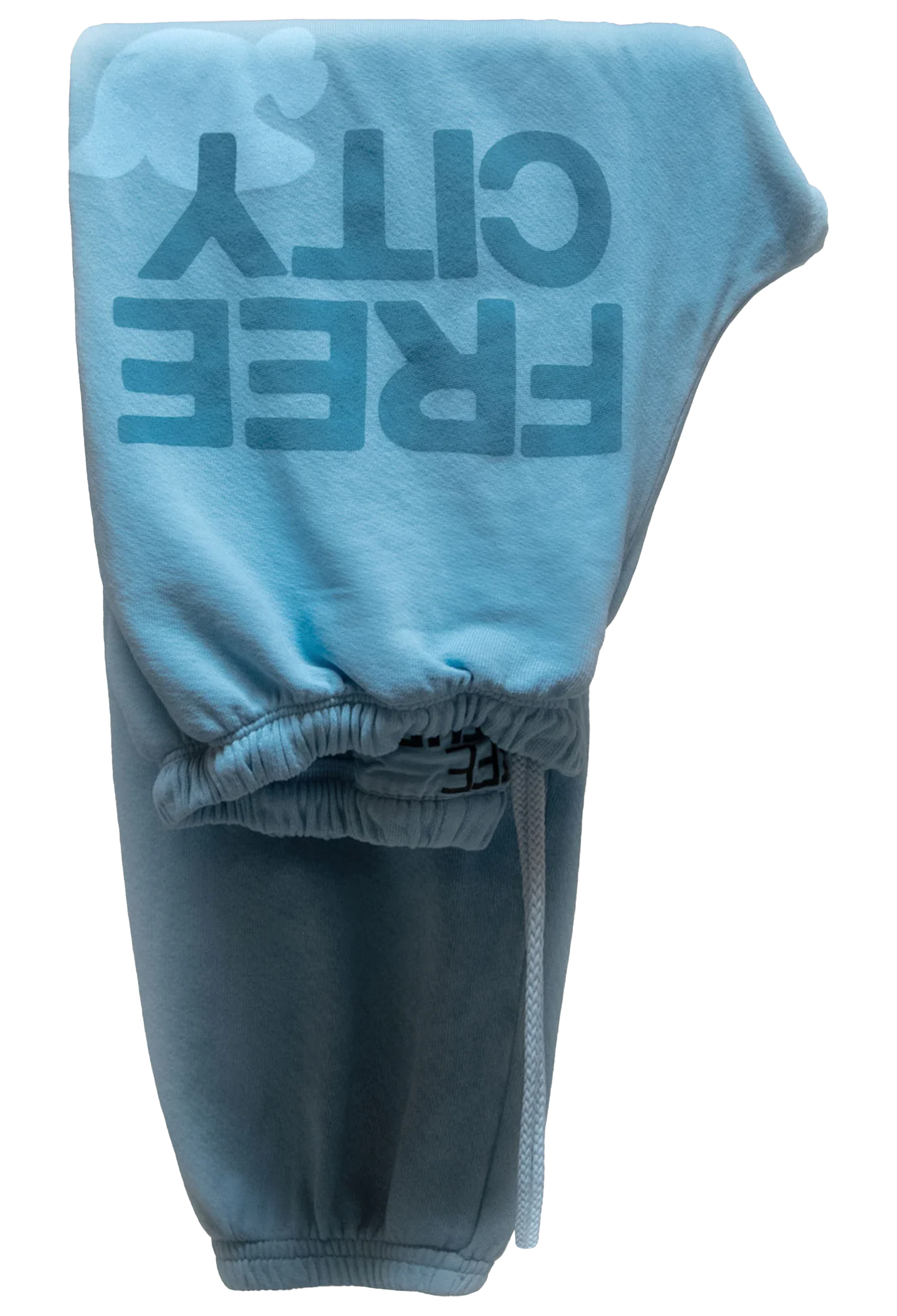 Light blue sweatshirt with 'FREE CITY' text on a white background