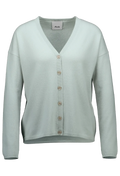 Light green cardigan with buttons on a white background