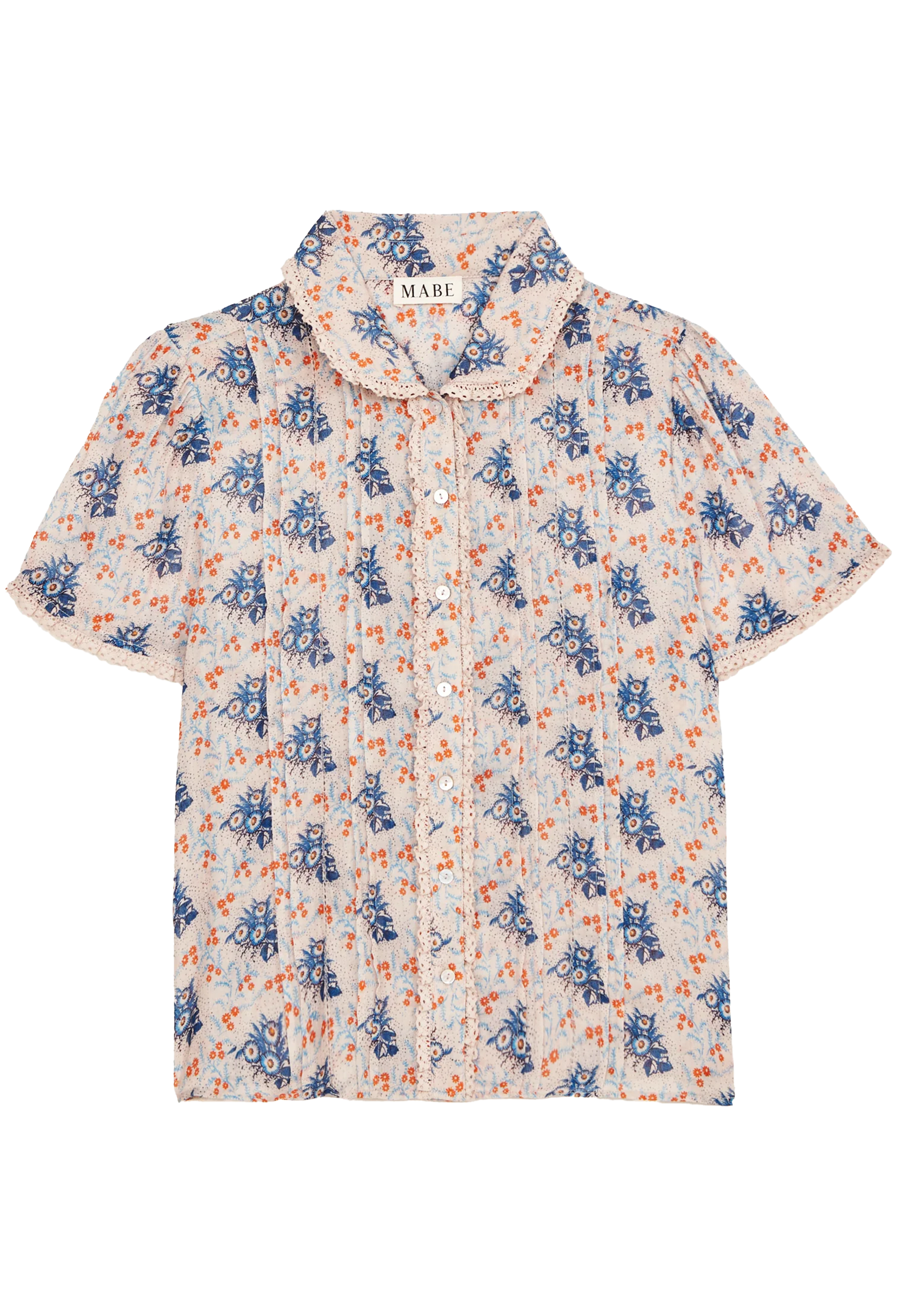 Short-sleeve shirt with floral pattern on a white background