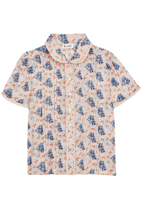 Short-sleeve shirt with floral pattern on a white background