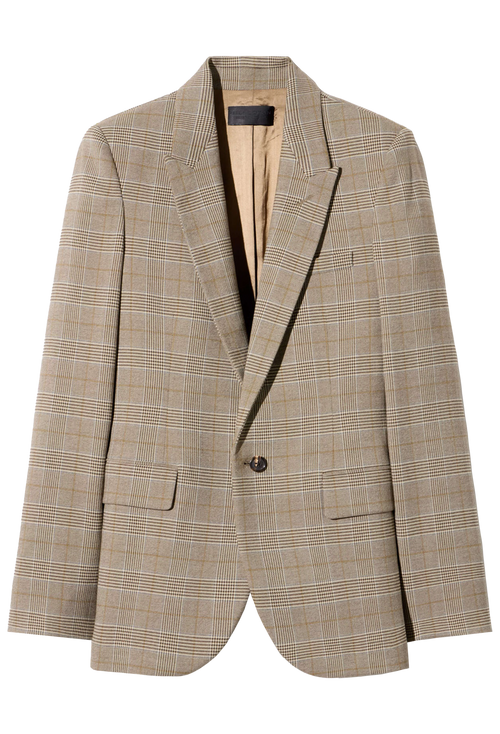 Beige checkered blazer on a white background