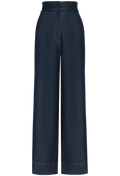 Navy blue wide-leg pants on a white background