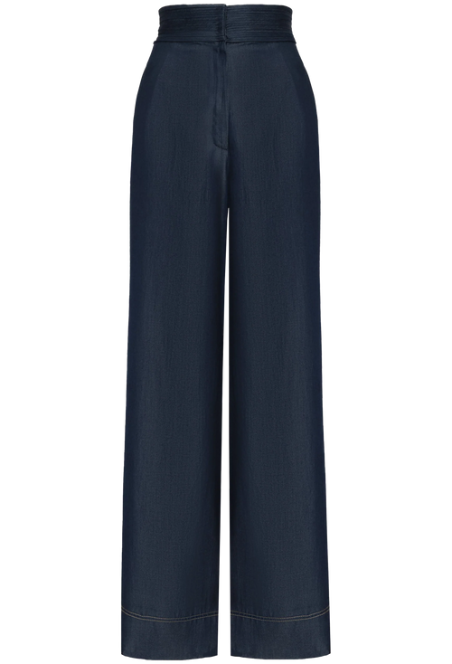Navy blue wide-leg pants on a white background
