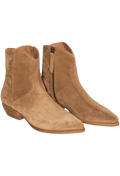 Pair of brown suede ankle boots on a white background