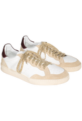 Pair of white and beige sneakers on a white background